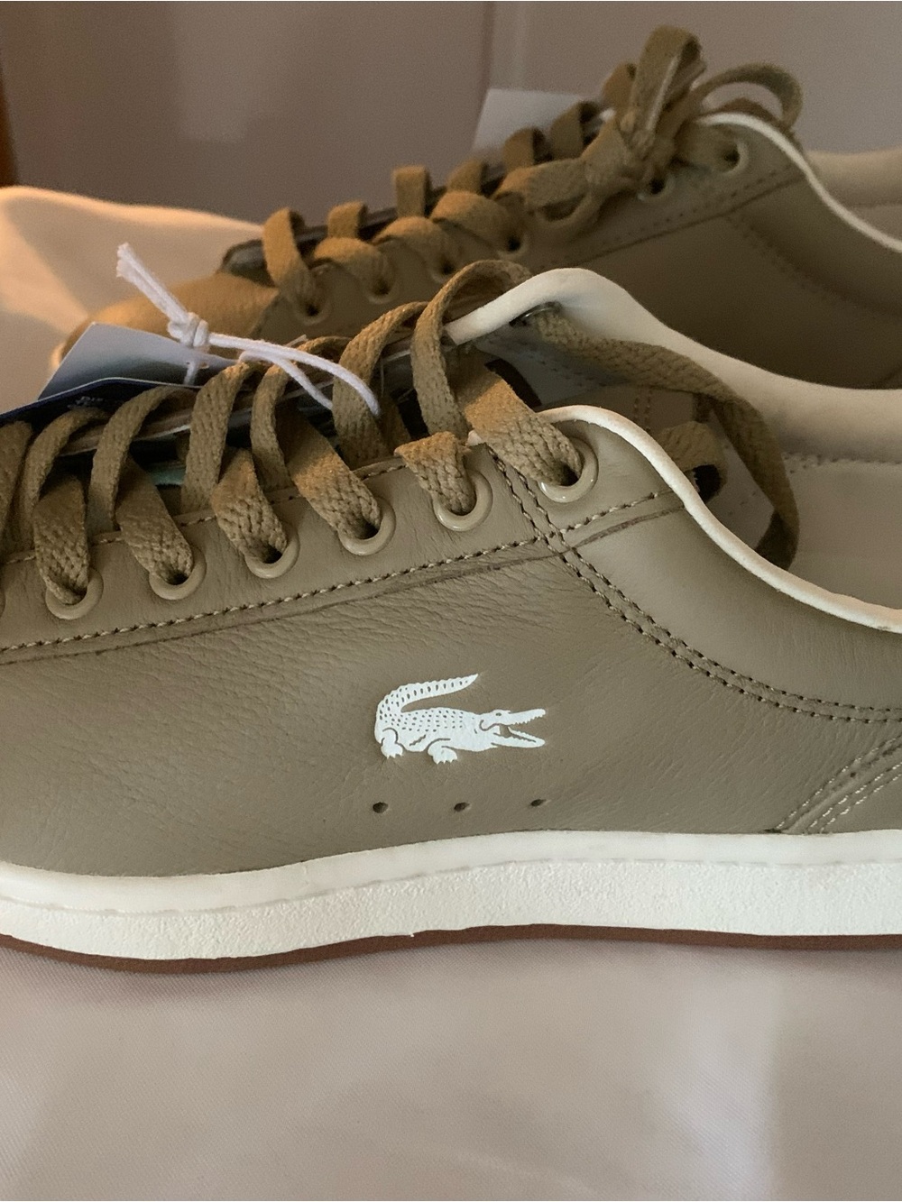 Lacoste Low-Top Leather Sneakers in Olive and White